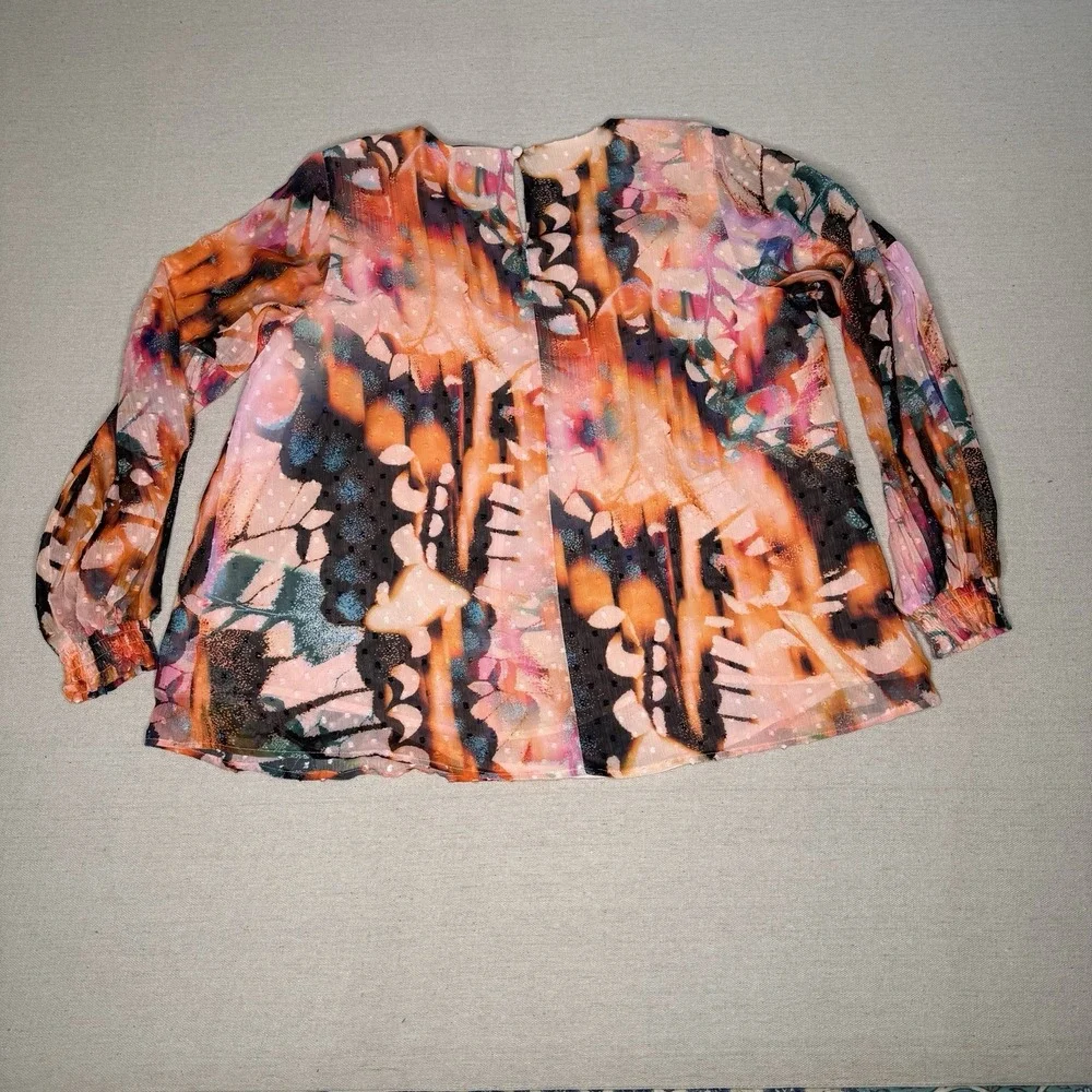 Torrid Women's Orange‎ Watercolor Blouse Long Sleeve Lined Size 00